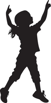 Dancing A child moving rhythmically to music, perhaps in a school talent show or class activity. full length silhouette black illustration vector