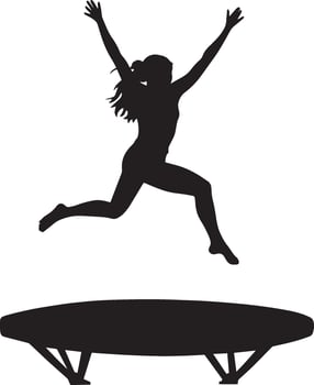 Trampoline Acrobatics A full-length black of a person performing flips and twists on a trampoline. vector