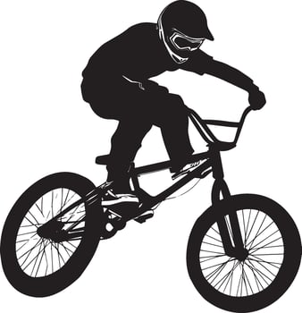 BMX Racing A person riding a BMX bike, jumping over ramps or navigating through an obstacle course. full length silhouette black illustration vector