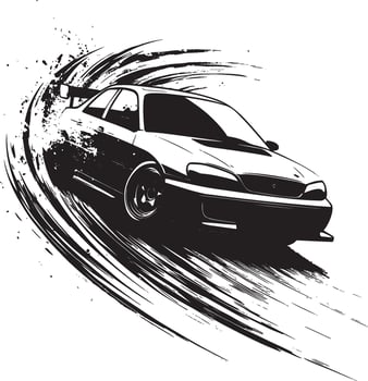 Race Track Drift A black silhouette of a person controlling a car, sliding sideways on a bend. vector