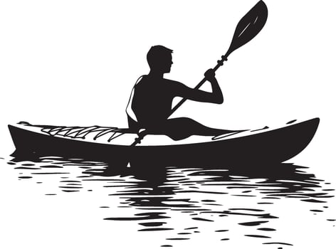 Kayak Sprint A black silhouette of a person paddling a canoe at high speed across the water. vector
