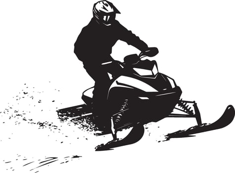 Snowmobile Speed A black silhouette of a person racing across snow, leaning forward on a snowmobile. vector