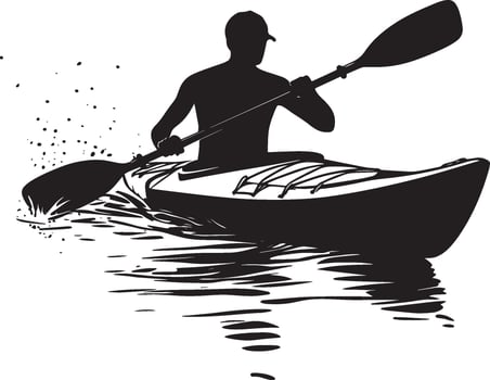 Canoe Sprinting A person paddling at high speed in a kayak or canoe, gliding over the water with power strokes. full length silhouette black illustration vector