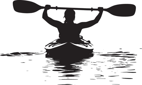Stretching After Kayaking Person stretching arms while seated in kayak. full length silhouette black illustration vector