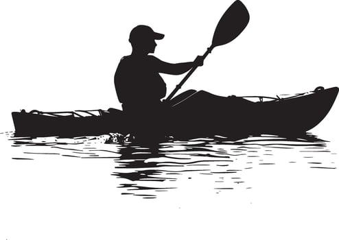 Stroke Paddling Person using deep strokes to propel the kayak. full length silhouette black illustration vector