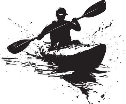 Stroke Paddling Individual employing deep strokes to drive the kayak forward. Full silhouette in black design. vector