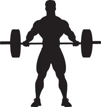 Lifter holding a barbell above their shoulders, standing tall and satisfied after completing a lift. Full-length black silhouette. vector
