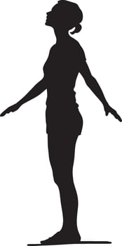 Skater standing with feet shoulder-width apart, knees slightly bent, and arms extended for balance. Full silhouette in black design. vector