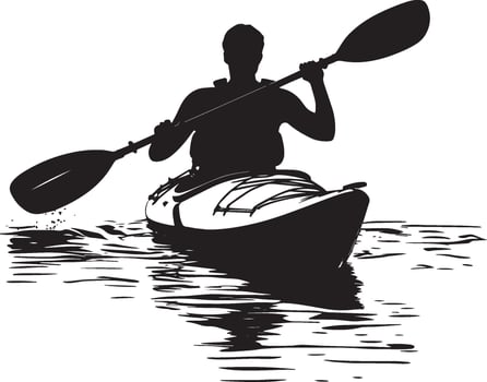 Kayak Turning Person sweeping paddle to turn the kayak. full length silhouette black illustration vector