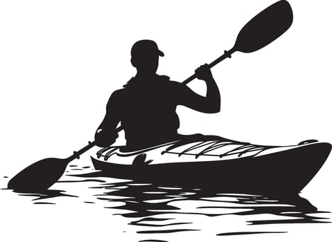 Sweeping Stroke Person paddling in a wide arc to turn the kayak. full length silhouette black illustration vector