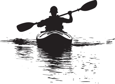 Kayak Turning Person guiding the paddle for a kayak turn. Complete silhouette in black illustration. vector