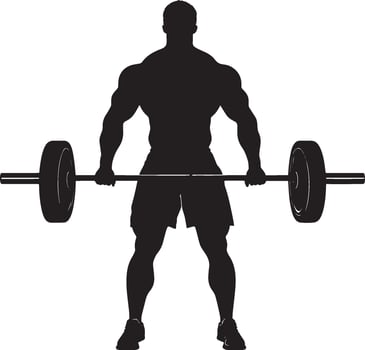 A lifter standing upright with a barbell in their hands, arms extended and legs straight, after completing the lift from the floor. full length silhouette black illustration vector