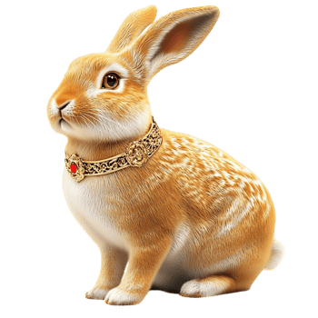 Adorable brown rabbit wearing a golden necklace png