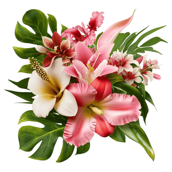 Lush tropical bouquet pink and white exotic flowers png