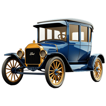 Antique blue and gold automobile a boxy vintage design png