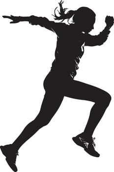 A badminton player rotating on one foot while preparing for a shot from an unexpected angle. full length silhouette black illustration vector
