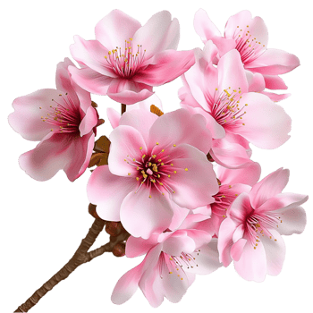 Beautiful cluster of pink cherry blossoms blooming on a tree branch png