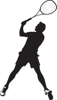 A badminton player quickly moving backward, tracking the shuttlecock while preparing for a return. full length silhouette black illustration vector