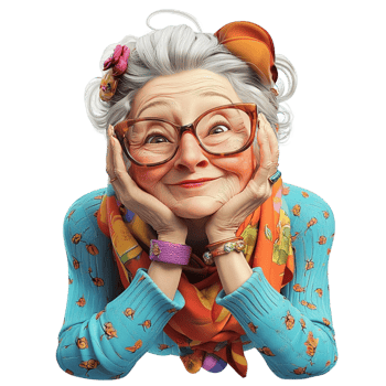 Sweet elderly woman glasses smiling warmth and joy png