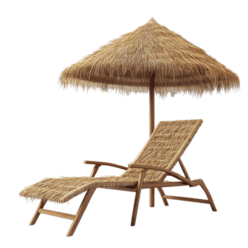 Bamboo lounge chair a matching straw umbrella for shade png