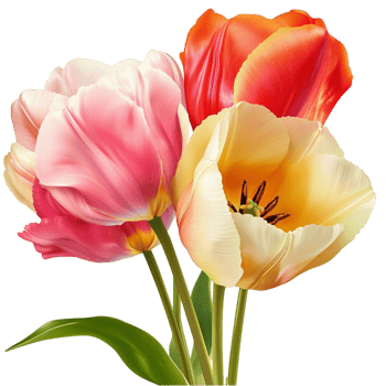 Bouquet of colorful tulips vibrant pink yellow and orange petals png