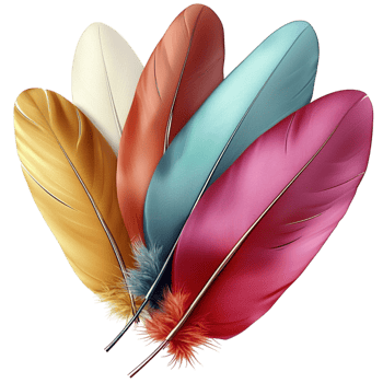 Colorful array of feathers in vibrant shades of red yellow and blue png