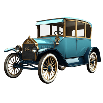 Antique blue car a wooden cabin and intricate features png