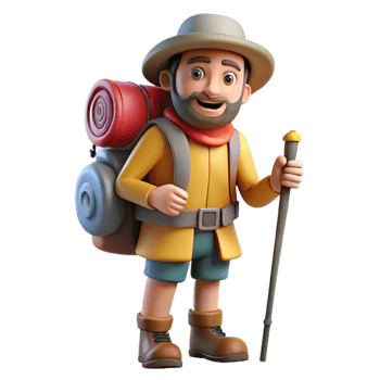 extraordinary vintage Explorer with Backpack and Hiking Stick Transparent Background exclusive png