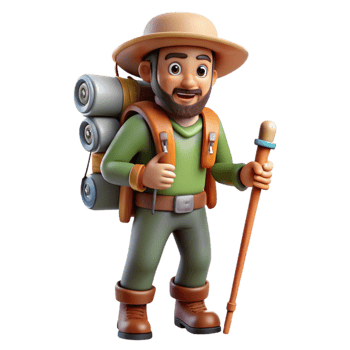 stunning minimalist Explorer with Backpack and Hiking Stick Transparent Background professional png
