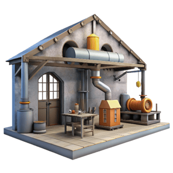 serene creative Factory Interior with Machinery Isolated genuine png
