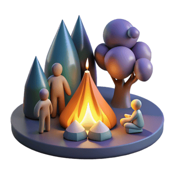 wonderful rustic Family Camping Fire Night Scene Silhouette Isolated exclusive png