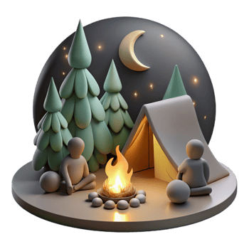 vibrant rustic Family Camping Fire Night Scene Silhouette Isolated high resolution png