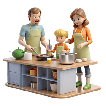 beautiful traditional Family Cooking Together Kitchen Scene Transparent Background professional png