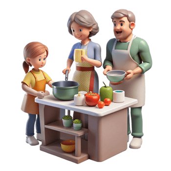 wonderful contemporary Family Cooking Together Kitchen Scene Transparent Background exclusive png