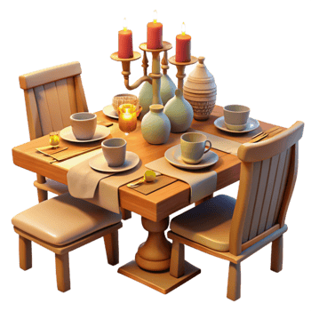 extraordinary vintage Family Dinner Table Setting Warm Lighting Isolated premium png