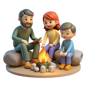 vibrant minimalist Family Gathering Around Campfire Transparent Background original png