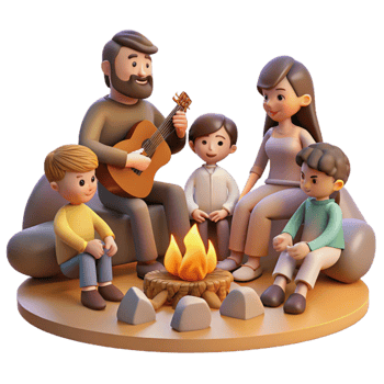 extraordinary contemporary Family Gathering Around Campfire Transparent Background high quality png