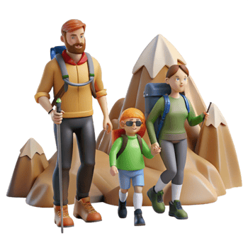 wonderful traditional Family Hiking in Mountains Transparent Background professional png