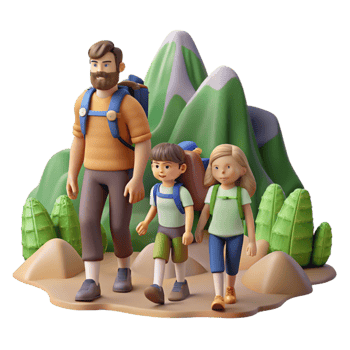 impressive minimalist Family Hiking in Mountains Transparent Background authentic png