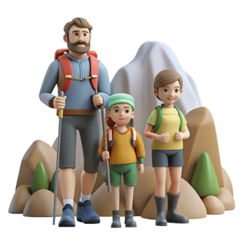 wonderful modern Family Hiking in Mountains Transparent Background 4K png