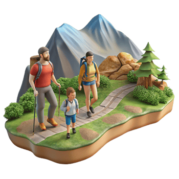 vibrant abstract Family Hiking Mountain Trail Scenic View Cutout detailed png
