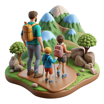 beautiful minimalist Family Hiking Mountain Trail Scenic View Cutout professional png