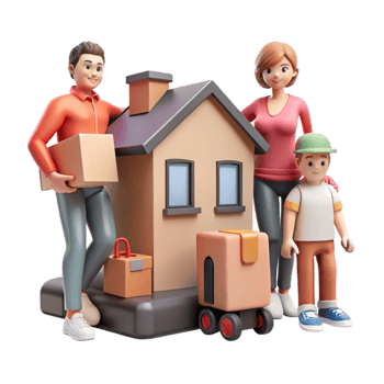 impressive minimalist Family Moving Into New Home Isolated 4K png