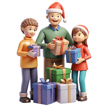 dramatic abstract Family Opening Christmas Presents Cutout 4K png