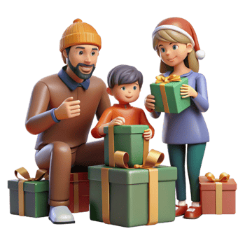 elegant artistic Family Opening Christmas Presents Cutout authentic png