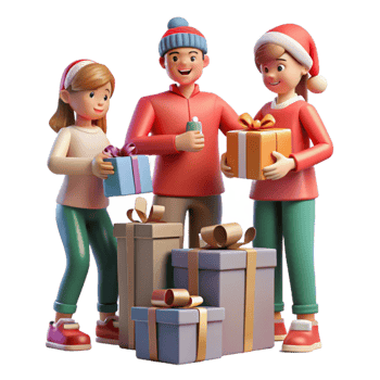 beautiful vintage Family Opening Christmas Presents Cutout 4K png