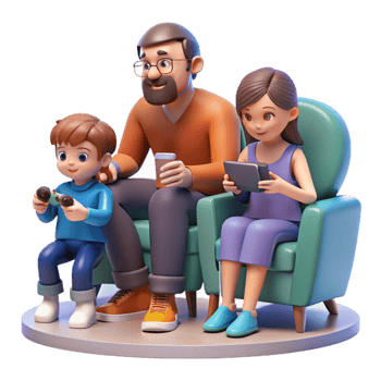 vibrant vintage Family Playing Games Fun Time Isolated 4K png