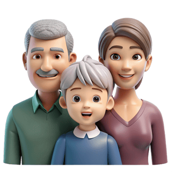 beautiful contemporary Family Portrait Three Generations Together Isolated detailed png