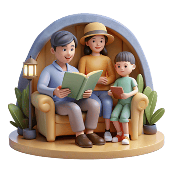 wonderful rustic Family Reading Together Cozy Scene Cutout premium png
