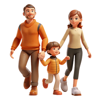 extraordinary vintage Family Walking Hand in Hand Autumn Colors Transparent Background original png